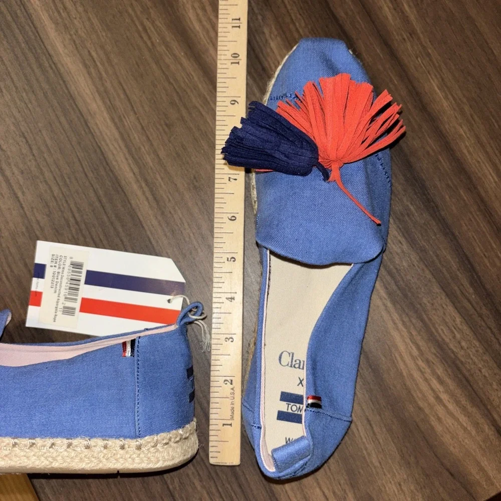 TOMS x Clare V. Sz 8 Deconstructed Alpargata Denim Tassel Espadrille Flats
